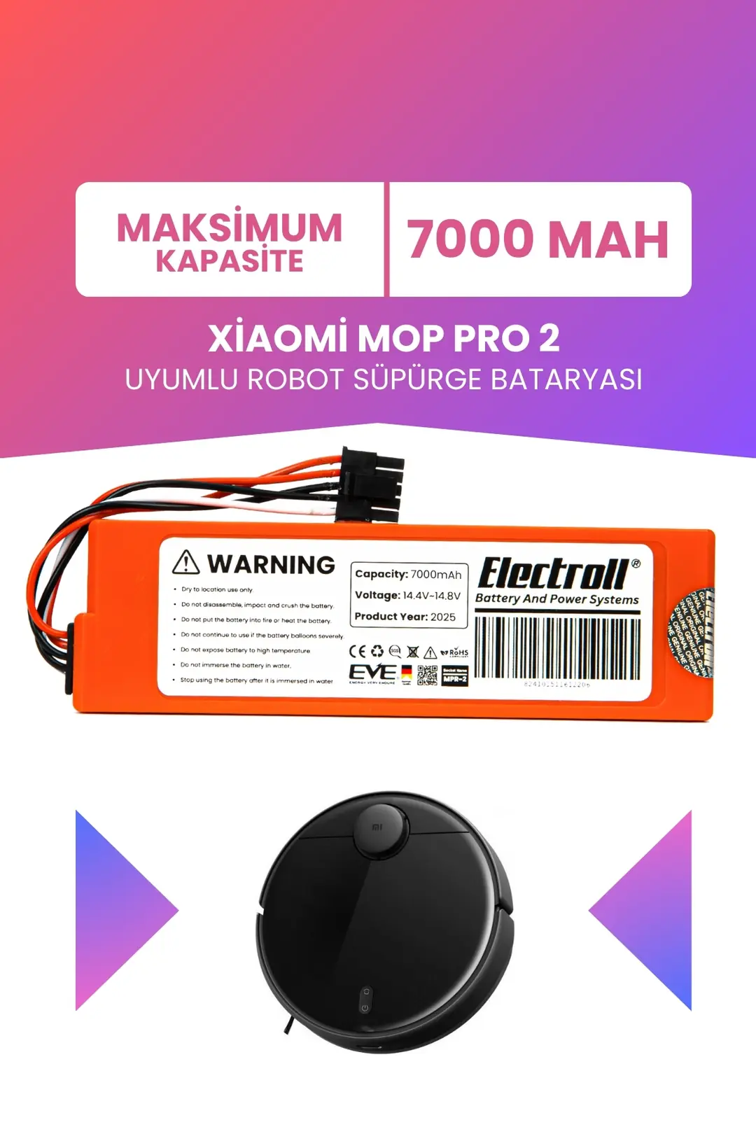 Xiaomi Mop Pro 2 Uyumlu Batarya 7000mah
