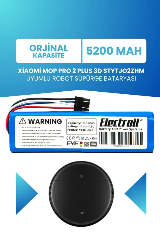 Xiaomi Mop Pro 2 Plus 3d Stytjo2zhm Uyumlu Batarya 5200mah
