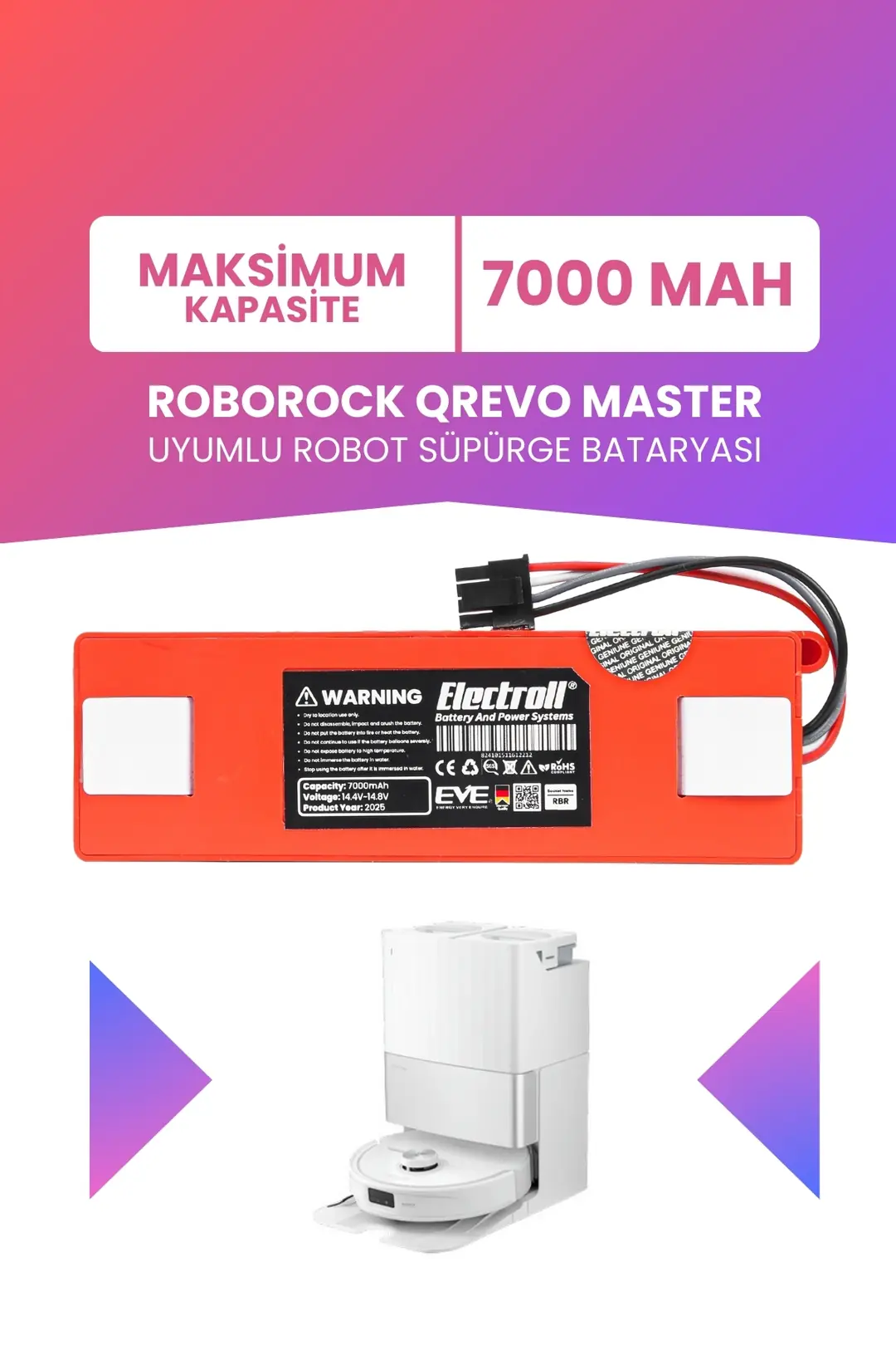Roborock Qrevo S Uyumlu Batarya 5200mah Robot Süpürge Bataryası