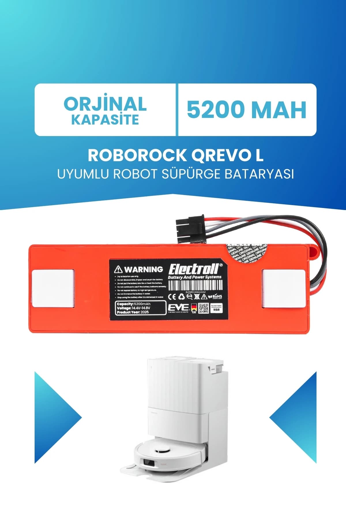 Roborock Qrevo L Uyumlu Batarya 5200mah Robot Süpürge Bataryası (Qrevo L