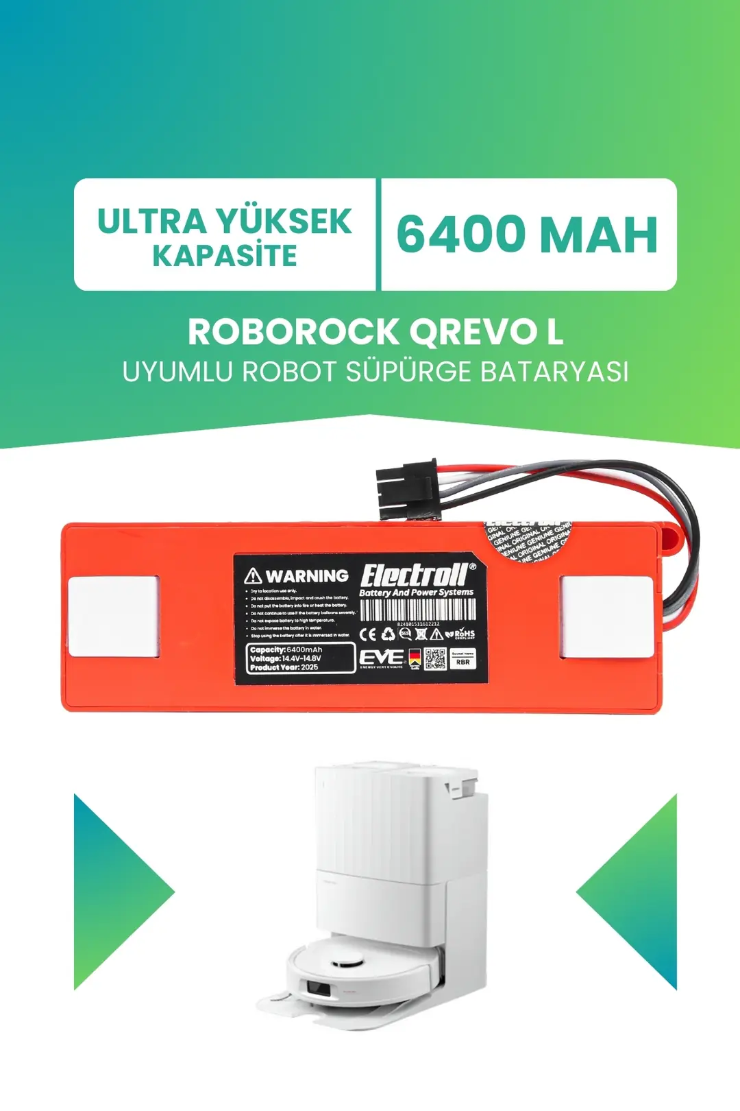 Roborock Qrevo L Uyumlu Batarya 6400mah Robot Süpürge Bataryası (Qrevo L)