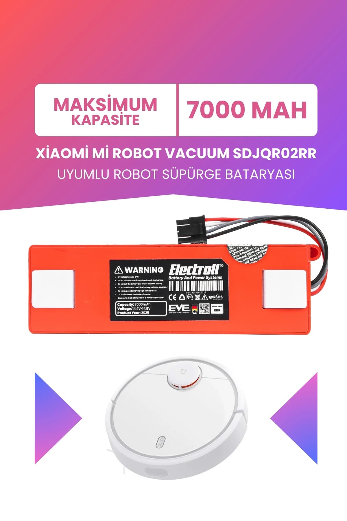 Xiaomi Mi Robot Vacuum Sdjqr02rr Uyumlu Batarya 7000mah
