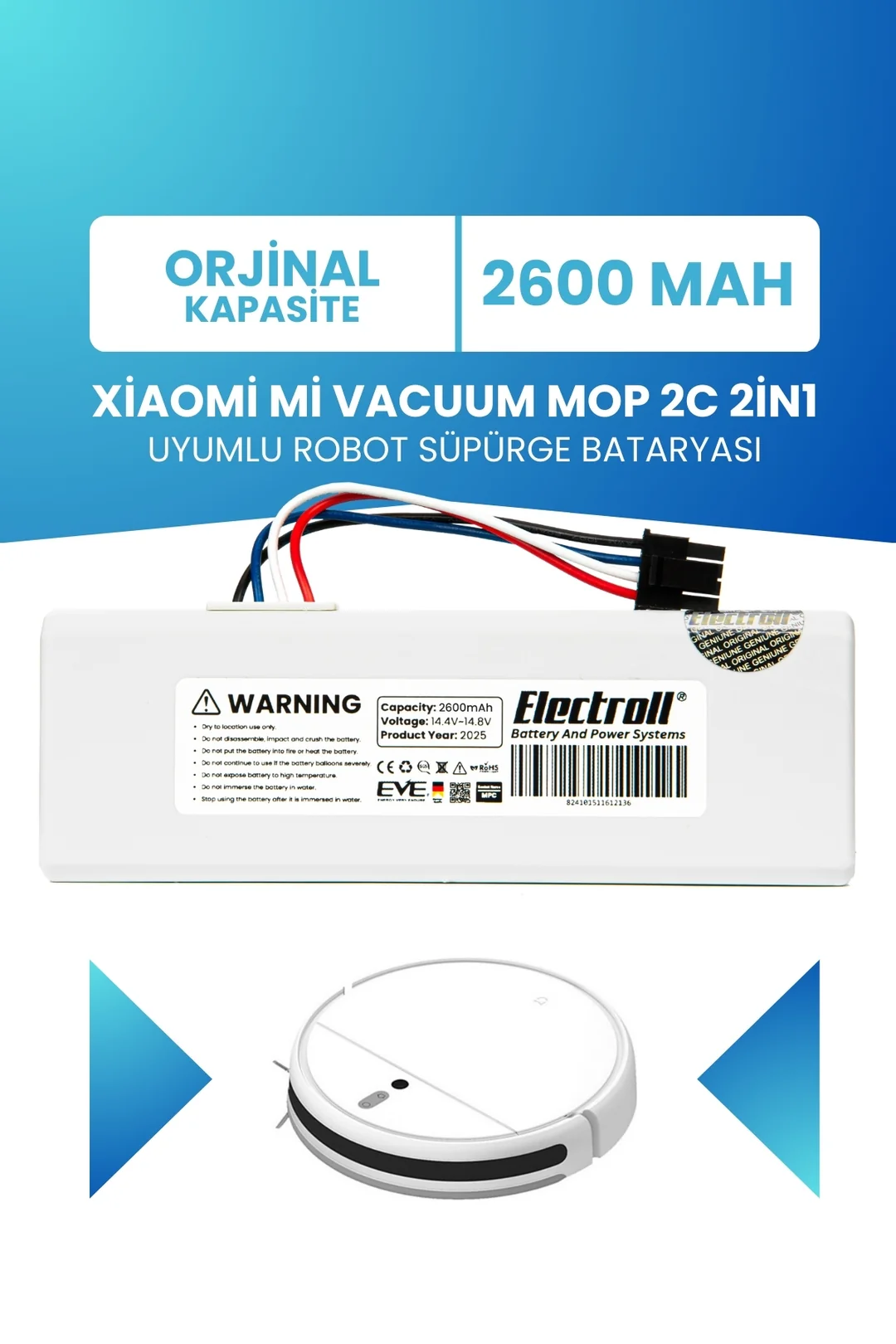 Xiaomi Mi Vacuum Mop 2c 2in1 Uyumlu Batarya 2600mah