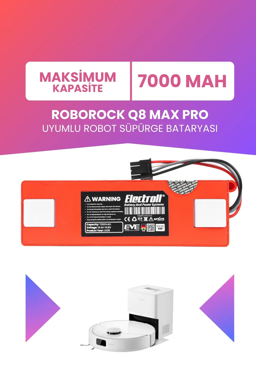 Roborock Q5 Pro Uyumlu Batarya 7000mah Pil Robot Süpürge Bataryası